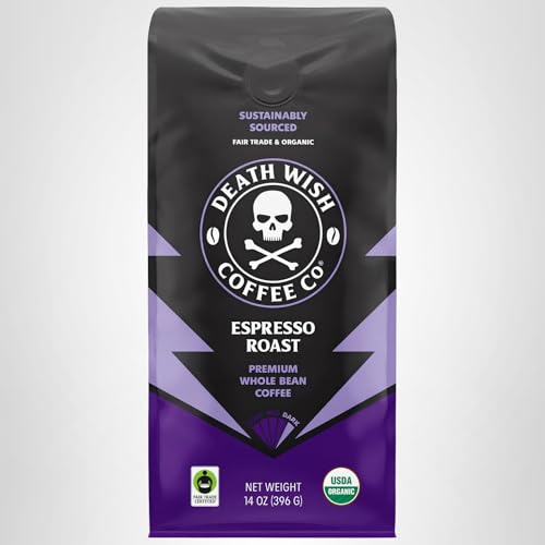 Death Wish Coffee, Whole Bean Espresso Roast - Organic, Fair Trade, Arabica and Robusta Coffee Beans, 14 ounce (Pack of 1)