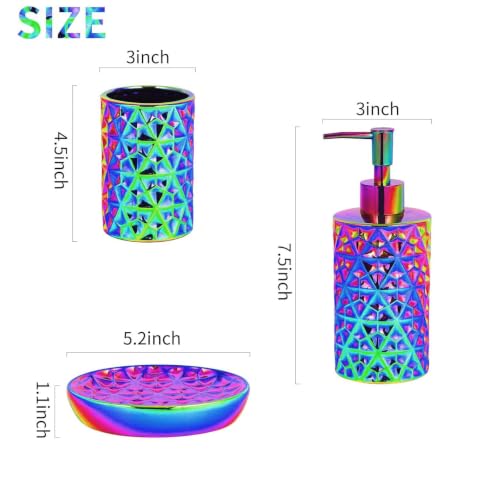 Rainbow Bathroom Accessories Set 3Pcs - Soap Dispenser, Soap Dish, Vase - Gold