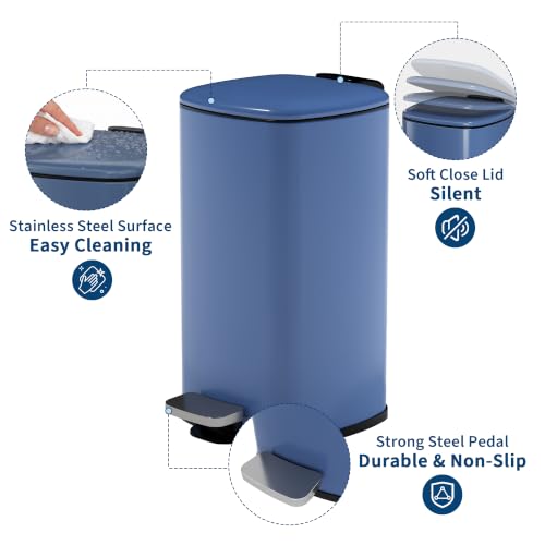 Garvee 2.4 Gallon Slim Bathroom Trash Can with Lid - Navy Blue