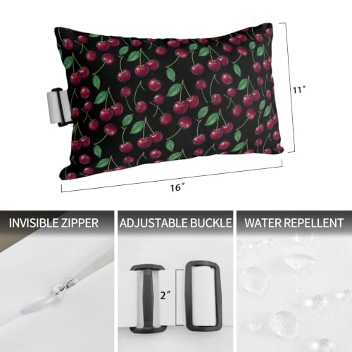 Outdoor Waterproof Lumbar Pillow with Insert & Adjustable Strap - Cherry & Green Botanical Leaves, 11x16, Pack of 1