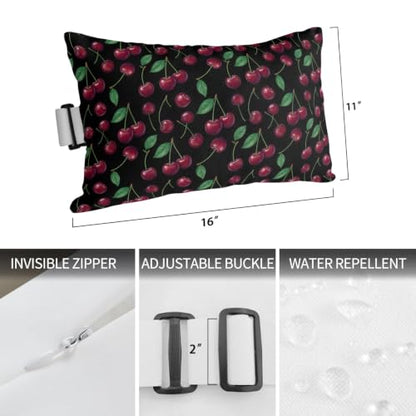 Outdoor Waterproof Lumbar Pillow with Insert & Adjustable Strap - Cherry & Green Botanical Leaves, 11x16, Pack of 1