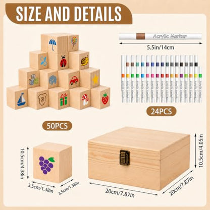 Baby Shower Decor Blocks Set with 50 Wooden Blocks & Markers - Classic