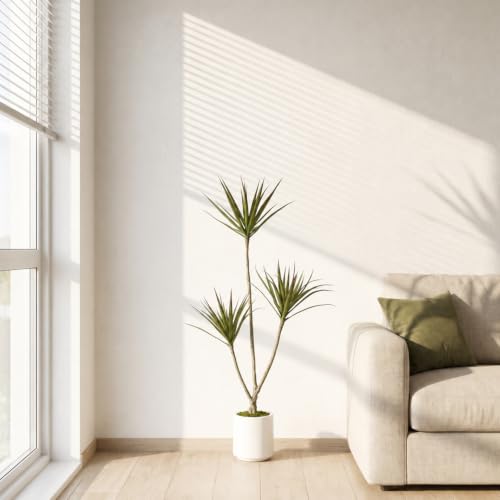 4ft Dracaena Marginata Artificial Tree with 3-Heads - Faux Indoor Plant, Variation: 3ft 11in