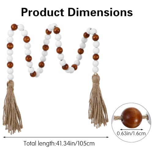 Wood Bead Garland - 39 Inch Farmhouse Boho Wall Decor with Jute Tassels