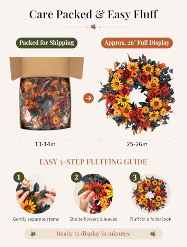 NUPTIO Fall Wreath for Front Door 26 Inch Sunflower Autumn Decor - Variation of THIS listing