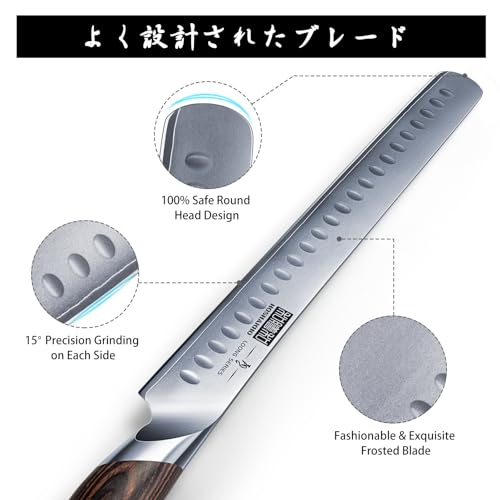 Professional Japanese High-Carbon Steel Carving Knife & Meat Fork Set - 8 Inch Slicing Knife, 7 Inch Fork