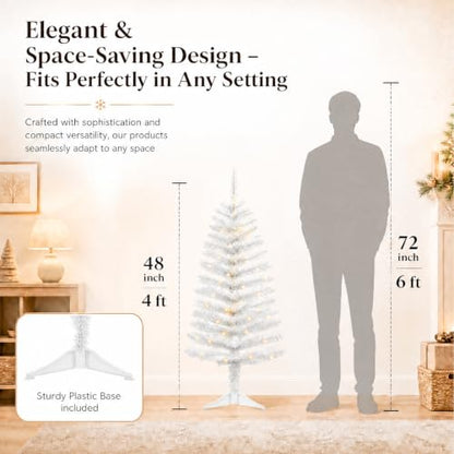 White Artificial Christmas Tree with Lights - 4ft Holiday Decor - Variation: White