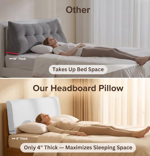 Twin Size Headboard Pillow Support Foam Wedge with Side Pockets & Straps - White