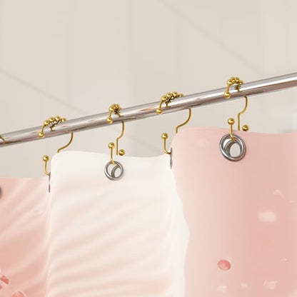 Titanker Shower Curtain Hooks Rings, Rust-Resistant Metal Double Glide Shower Hooks for Bathroom Shower Rods Curtains, Set of 12 Hooks - Lightcyan
