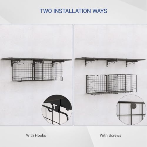 Heavy Duty Garage Wall Shelving with Wire Baskets & Hooks - 1 Pack 4ft