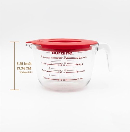 Auralite 8-Cup Borosilicate Glass Measuring Cup - 2 Quart with Lid for Accurate Liquid Measurement