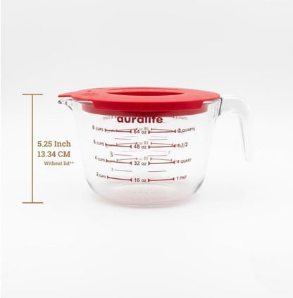 Auralite 8-Cup Borosilicate Glass Measuring Cup - 2 Quart with Lid for Accurate Liquid Measurement