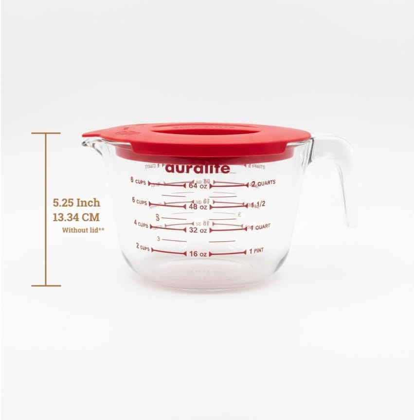 Auralite 8-Cup Borosilicate Glass Measuring Cup - 2 Quart with Lid for Precision Baking & Cooking