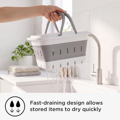 Multipurpose Collapsible Storage Caddy Set with Handles for Bathroom Kitchen Dorm Gray