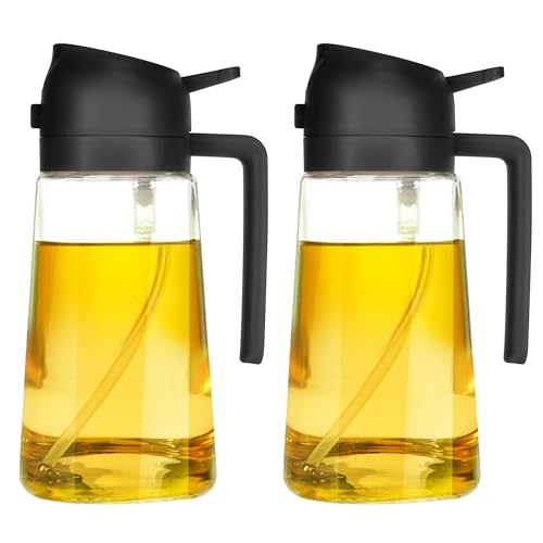 TrendPlain 16oz Oil Dispenser Bottle for Kitchen - 2 in 1 Olive Oil Dispenser and Oil Sprayer - 470ml Olive Oil Bottle - Oil Sprayer for Cooking, Kitchen, Salad, Barbecue 2Pcs Black