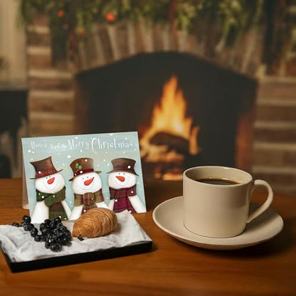 Snowman Trio Christmas Cards - 30 Count Holiday Greeting Set with Glitter Accents