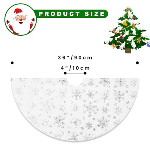 Christmas Tree Skirt 36 Inch Silver Snowflake Faux Fur Winter Decor - Fits Large Artificial Trees