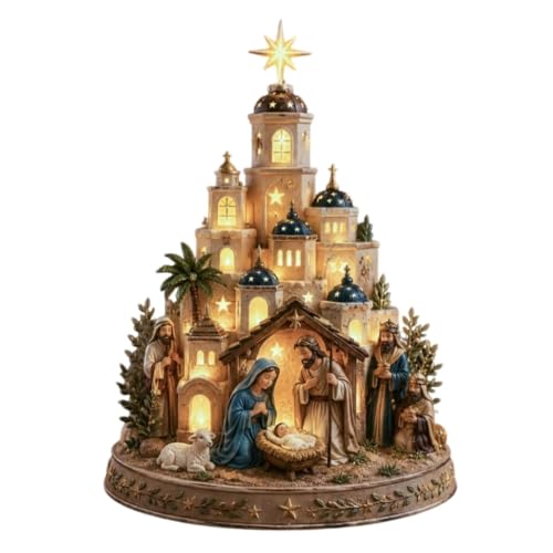 Lighted Nativity Scene Church Tower - Christmas Tabletop Decor - 1PC