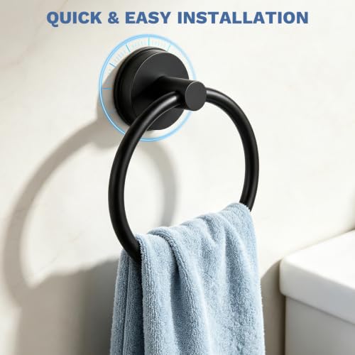SetSail Suction Cup Towel Holder - Matte Black, Repositionable Bathroom Organizer