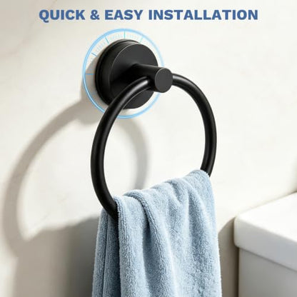 SetSail Suction Cup Towel Holder - Matte Black, Repositionable Bathroom Organizer