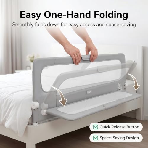Toddler Bed Rail Guard - 59 Inch Swing Down Bed Safety Barrier - Rectangular