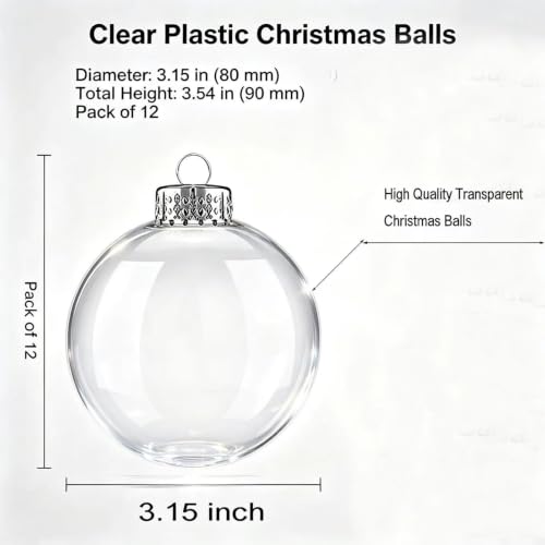 Clear Christmas Ornaments Balls - 12PCS Fillable Plastic Holiday Decorations