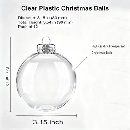 Clear Christmas Ornaments Balls - 12PCS Fillable Plastic Holiday Decorations