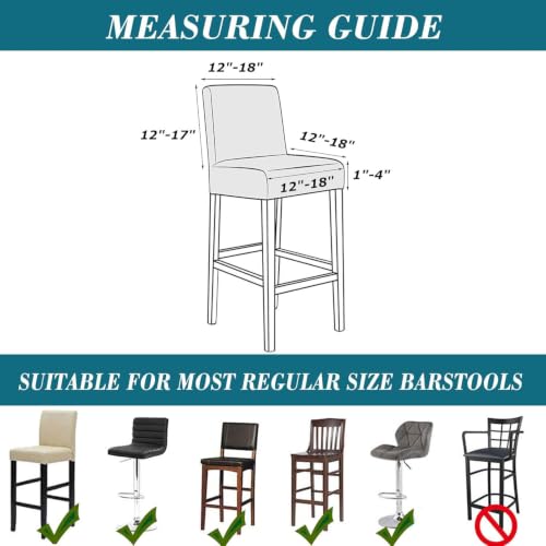 Black Stretch Bar Stool Covers 2 Pack with Backs - Protective Slipcovers for Chairs