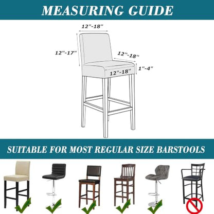 Black Stretch Bar Stool Covers 2 Pack with Backs - Protective Slipcovers for Chairs