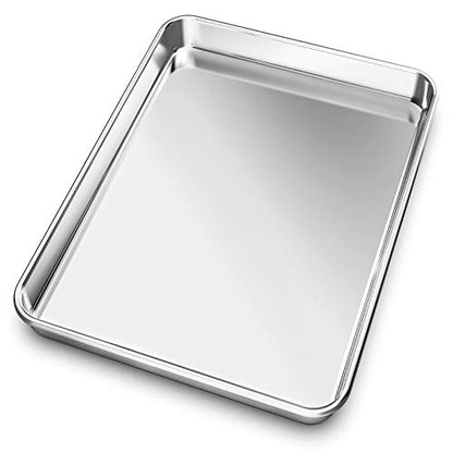 Baking Sheet, Yododo Stainless Steel Baking Pans Tray Cookie Sheet Toaster Oven Tray Pan Cookie Pan, Non Toxic & Healthy, Superior Mirror Finish & Rust Free, Easy Clean & Dishwasher Safe - 10.4 inch