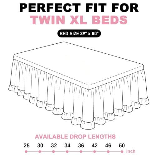 Twin Bed Skirt Ruffle for Dorm Room - Purple 32 Inch