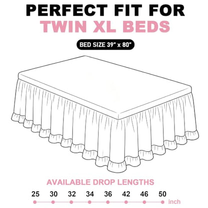 Twin Bed Skirt Ruffle for Dorm Room - Purple 32 Inch