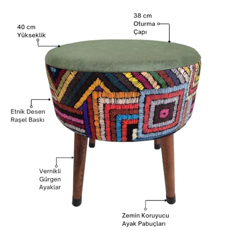 Bohemian Rainbow Pouf Ottoman Foot Rest - Round Living Room Decorative Stool