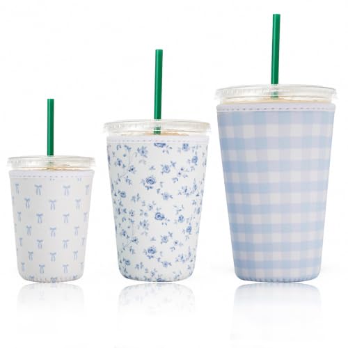 Reusable Insulated Coffee Cup Sleeves 3-Pack - Cottage Charm Variation