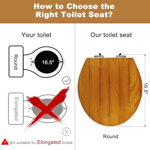 Angol Shiold Round 16.5 Inch Natural Solid Wood Soft Close Toilet Seat