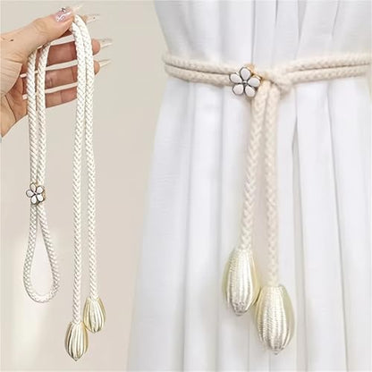 12Pcs Adjustable Curtain Ties with Flower Buckles No Drilling Light Grey