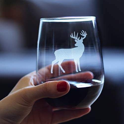 Deer Stemless Wine Glass - Rustic Cabin Gift for Wine Lovers - Engraved Silhouette - Large 17oz - Set of 1