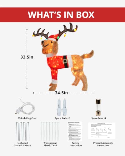 Lighted Christmas Dog Decoration with Santa Hat and Twinkling Lights - 33 Inch Outdoor Holiday Decor
