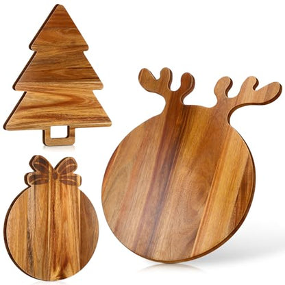 Christmas Themed Cutting Boards Set - Antler, Tree & Bowknot with Handles