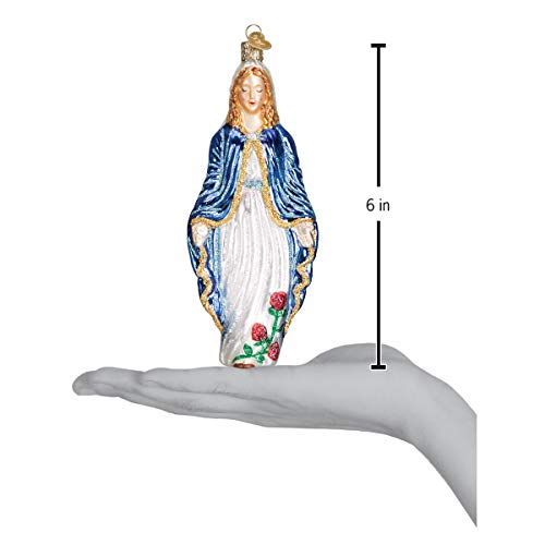 Virgin Mary Glass Ornament - Handcrafted Religious Holiday Decoration, 6.25 In - Blue & White
