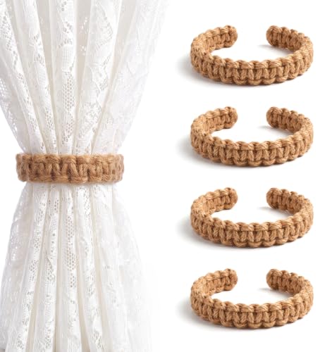 Outdoor Curtain Tiebacks Braided Rope Set - Rustic Boho Style, No-Drill Installation