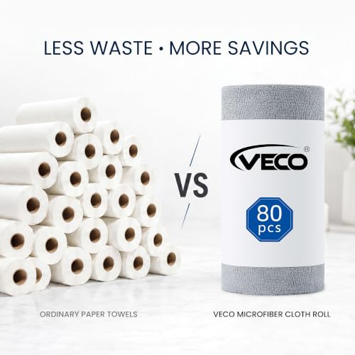 Microfiber Cleaning Cloth Roll 80 PCS Reusable Grey, 12x12 Inches
