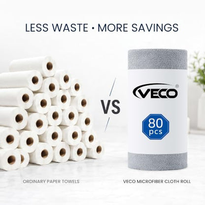 Microfiber Cleaning Cloth Roll 80 PCS Reusable Grey, 12x12 Inches