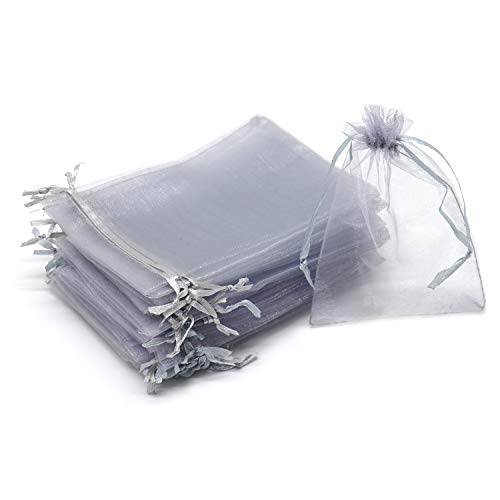 100Pcs Sheer Organza Bags 5x7 Inch Gray Jewelry Gift Bags for Weddings