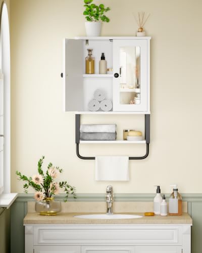 Wall-Mounted Bathroom Medicine Cabinet with Mirror and Towel Bar