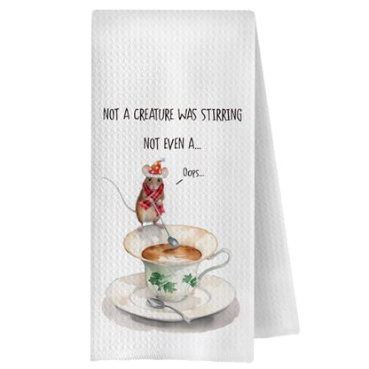 Funny Christmas Mouse Kitchen Towels - Holiday Coffee Lover Gift - 16x24 Inches - Variation 5