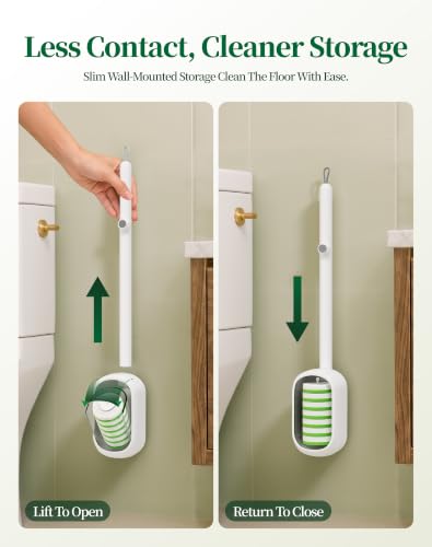 Disposable Toilet Bowl Cleaner Wand Kit with 42 Green Refills - Wall-Mounted, No-Drill