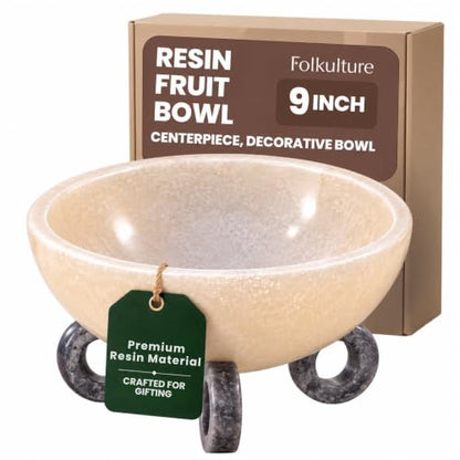 Folkulture 9-Inch Decorative Resin Fruit Bowl - Frosty White & Lilac, Handcrafted Kitchen Counter Organizer