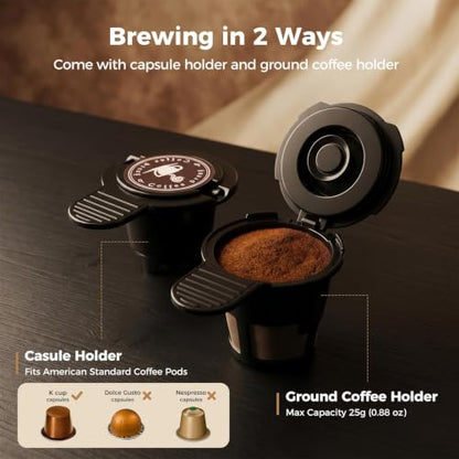 Silver 2-in-1 Single Serve Coffee Maker with K Cup & Ground Coffee - Travel Mug Friendly