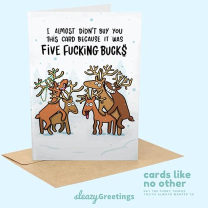 Funny Christmas Card for Adults - Hilarious Holiday Greeting with Reindeer - Inappropriate Holiday Card for Men or Women